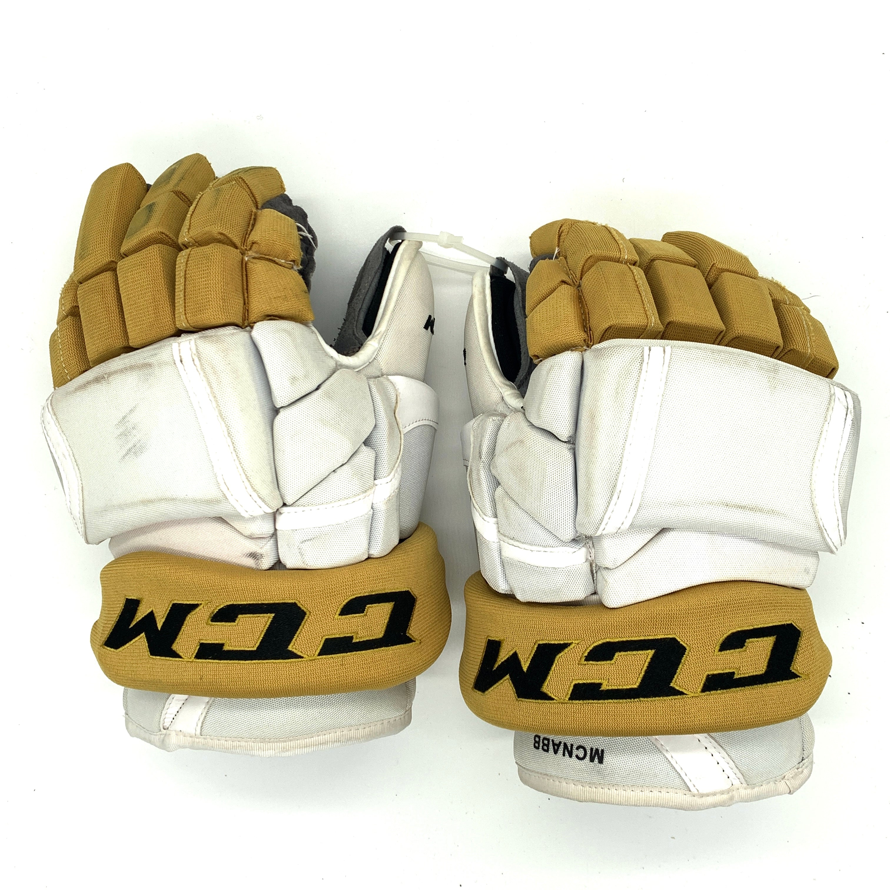 CCM HG12PP - Gant de la LNH Pro Stock d'occasion - Golden Knights de Vegas - Brayden McNabb (blanc/or)